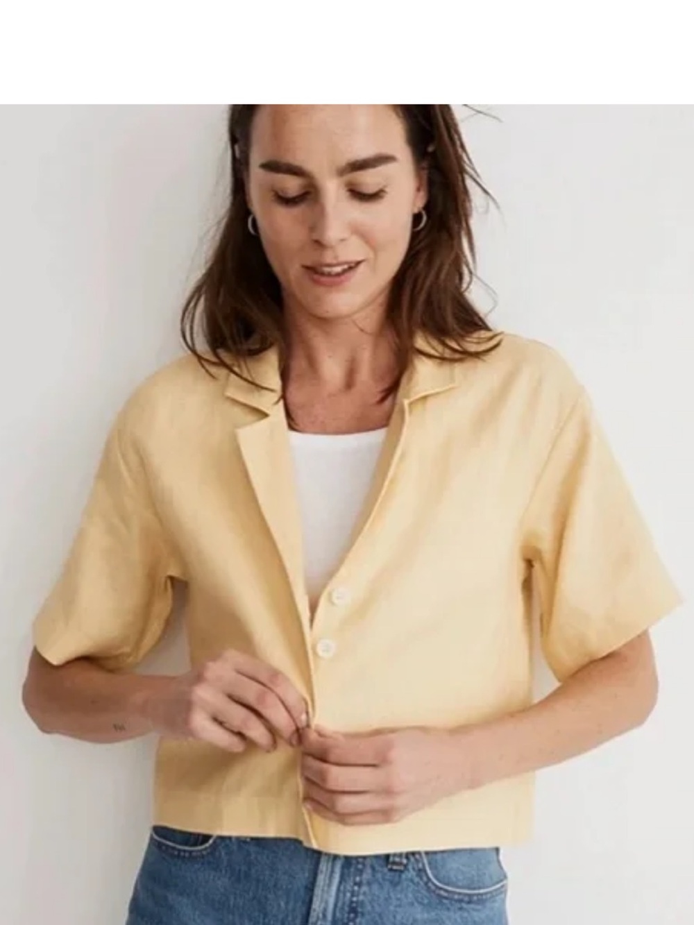 Madewell Resort Linen Crop Shirt- Light Straw Yellow